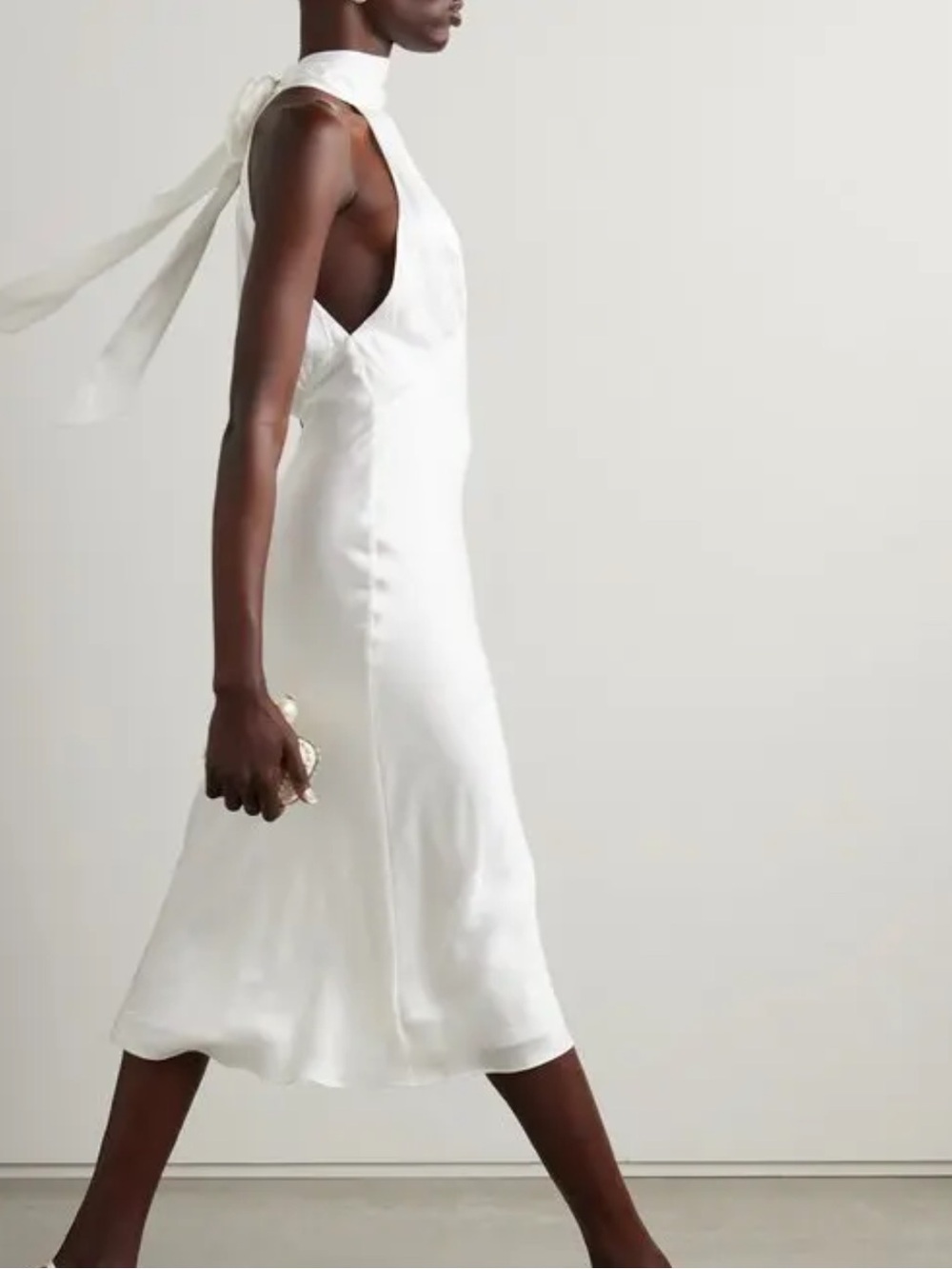 OLIVIA VON HALLE Greta Ivory Silk Habotai Halter Neck Dress - Picture 4 of 13
